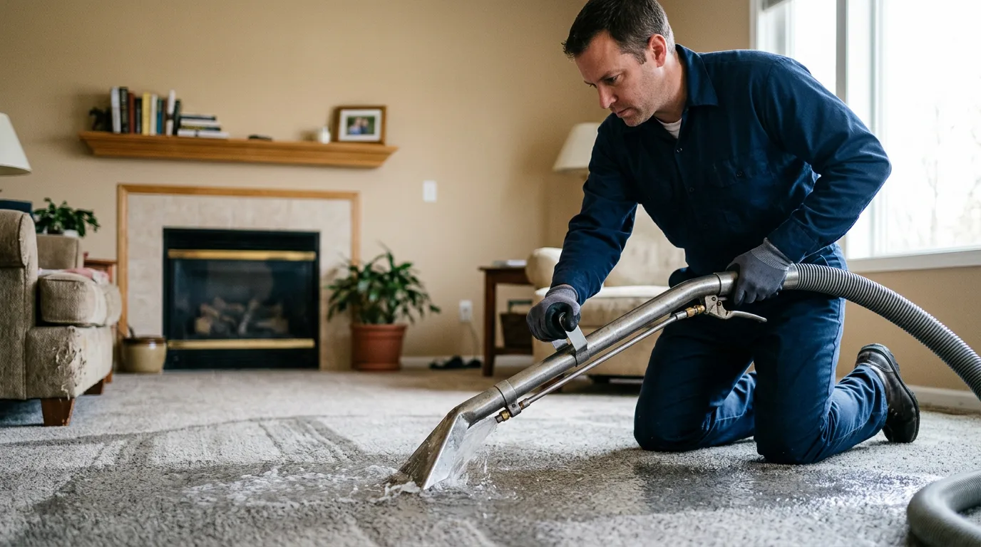Water damage restoration technician working near Macy, IN